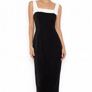 Jordan Black White Square Neck Midi Dress Minimal Chic Tailored Evening Size 6